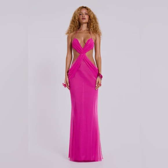 Jaded London Dresses & Skirts - Hot Pink Mesh Cutout Maxi Dress | Jaded London Hesperia like | Revolve Y2K